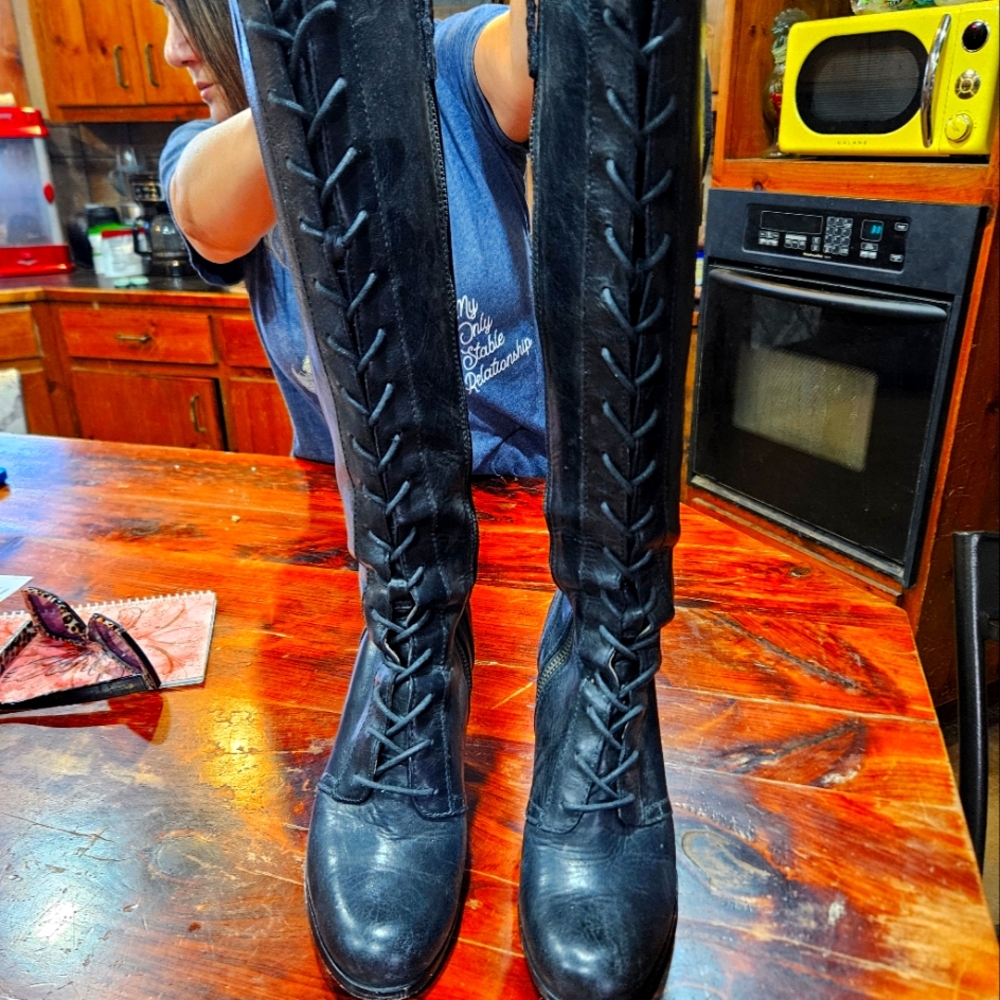 Black leather boots